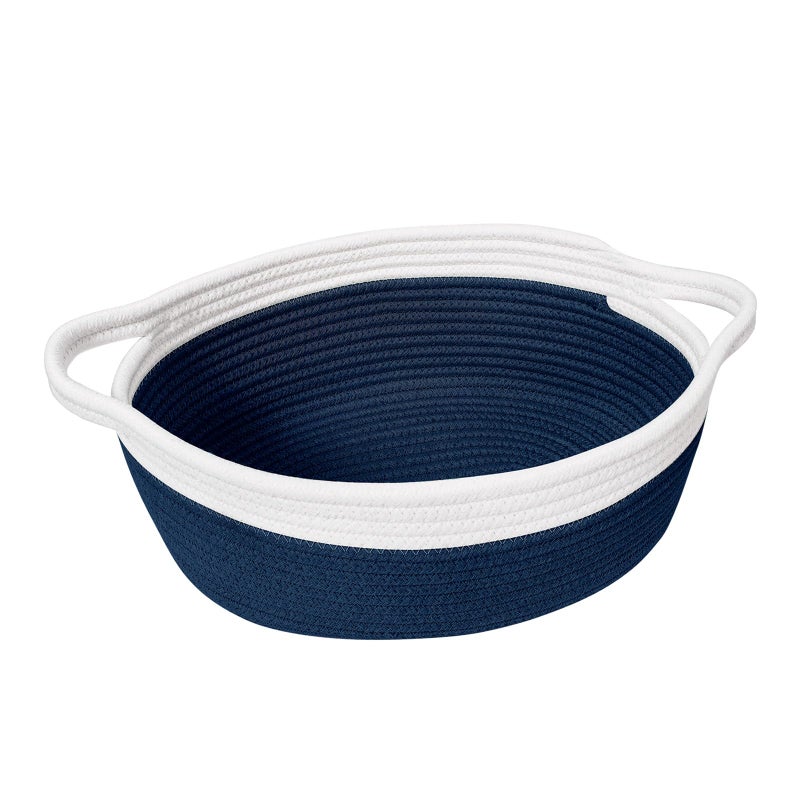 Goodpick Small Woven Basket, Baby Gift Basket Storage Bin under Changing Table, Small Basket Organizing for Living Room, Bathroom, Enytraway, 12"x 8" x 5", Navy Blue - Image 1